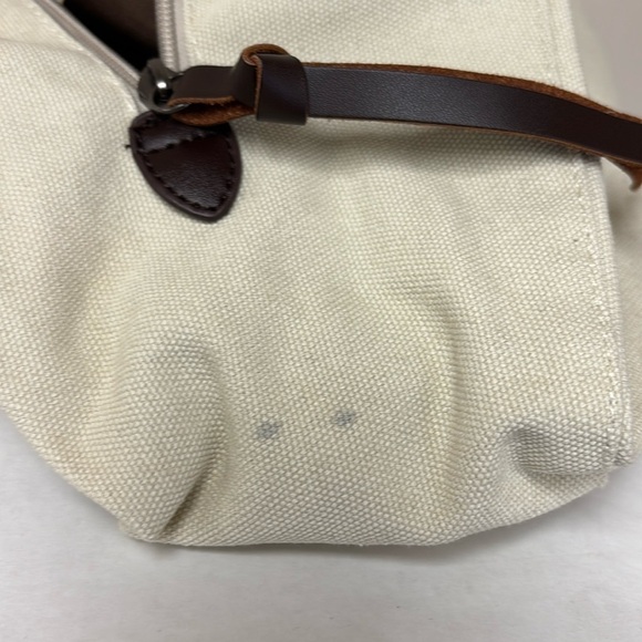 Canvas Shoulder Bag/Tote Bag Cream/Ivory W/Brown Lining 3 Compartments - Picture 8 of 9